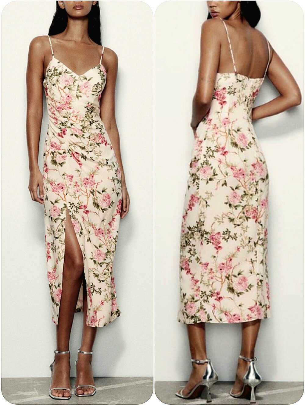 Floral Slip Midi Dress - Pink